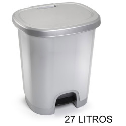 Contenedor de basura con tapa y pedal plasticforte, 38x32x45 cm. 27 litros, plata