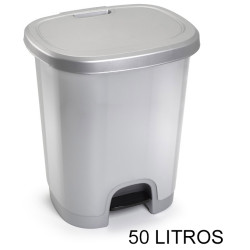 Contenedor de basura con tapa y pedal plasticforte, 41x36x63,5 cm. 50 litros, plata