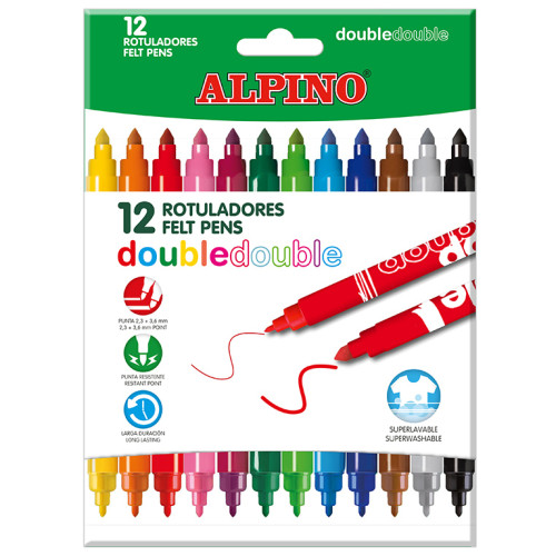 Rotulador escolar alpino double double, colores surtidos, estuche de 12 uds.