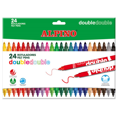Rotulador escolar alpino double double, colores surtidos, estuche de 24 uds.