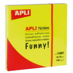 Bloc de notas adhesivas apli gama funny amarillo brillante de 75x75 mm.