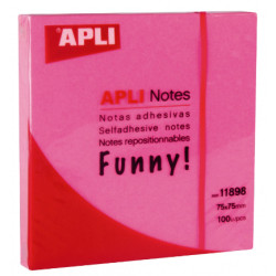 Bloc de notas adhesivas apli gama funny 75x75 mm. rosa fluorescente