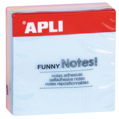 Mini cubo de 250 notas adhesivas apli gama funny, 50x50 mm. colores surtidos pastel