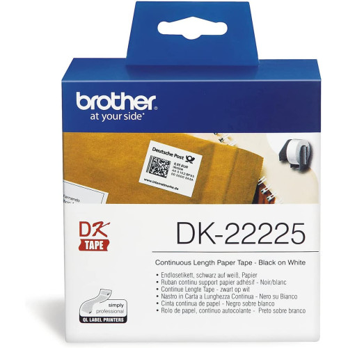 Etiqueta adhesiva continua brother, papel térmico blanco, rollo de 38 mm. x 30,48 mts.