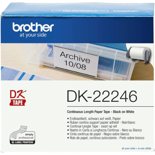 Etiqueta adhesiva continua brother, papel térmico blanco, rollo de 38 mm. x 30,48 mts.