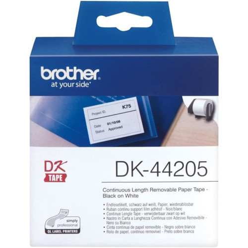 Etiqueta adhesiva continua brother, papel térmico blanco, rollo de 62 mm. x 30,48 mts.