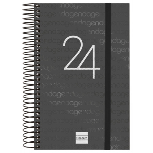Agenda espiral finocam year en formato e-5, día página, tapas de polipropileno translúcido.