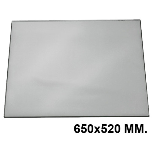 Vade de sobremesa durable con lámina transparente flexible en formato 700x500 mm. color gris.