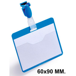 Identificador personal con clip giratorio durable, 60x90 mm. azul