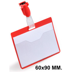 Identificador personal con clip giratorio durable, 60x90 mm. rojo