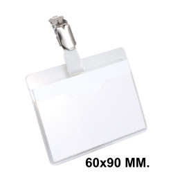 Identificador personal con clip giratorio durable, 60x90 mm. transparente