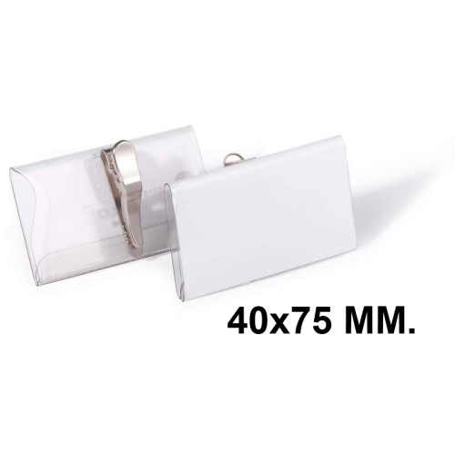 Identificador personal con pinza de cocodrilo durable, 40x75 mm. transparente