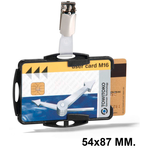 Identificador personal con pinza para 2 tarjetas durable, 54x87 mm. negro