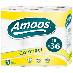 Papel higiénico doméstico amoos compact, 100% pura celulosa, 2 capas, 90 mm. x 30 mts.