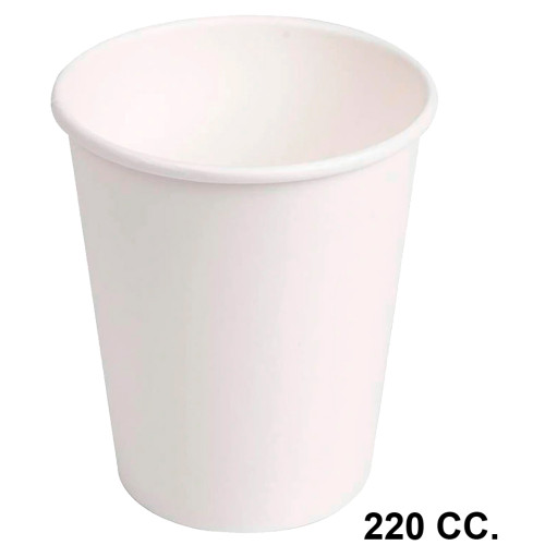 Vaso de cartón biodegradable, 220 cc. blanco, paquete de 50 uds.
