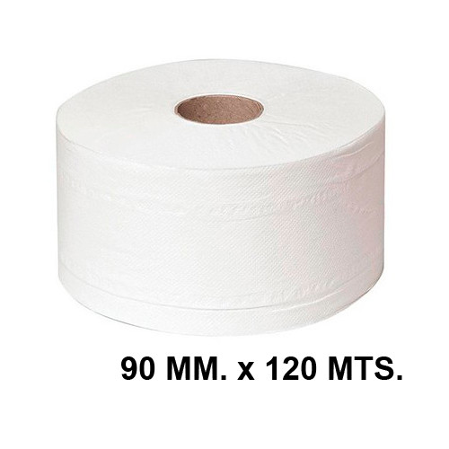 Papel higiénico industrial jumbo q-connect, 100% pura celulosa, 2 capas, 90 mm. x 120 mts.