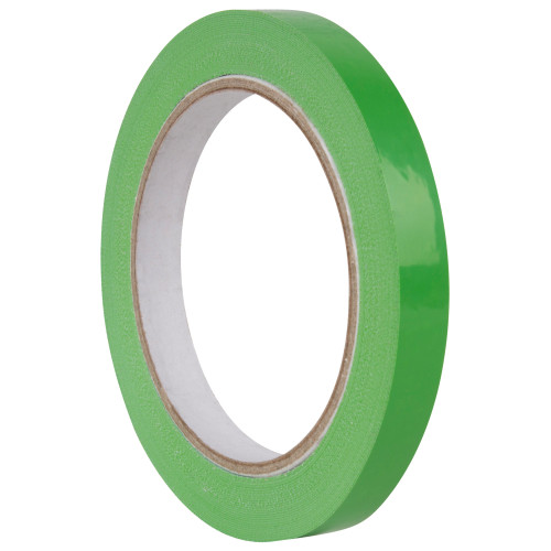 Cinta adhesiva en pvc para precintadoras de bolsas apli, 12 mm. x 66 mts. verde