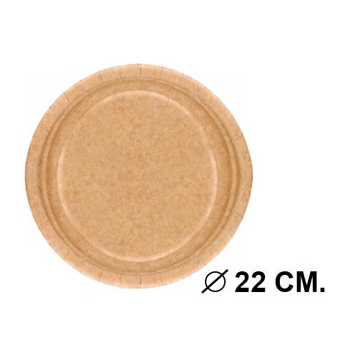 Plato en papel reciclable, Ø 22 cm. marrón, paquete de 100 uds.