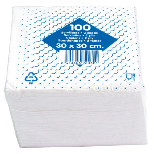 Servilletas de papel, 100% celulosa virgen, 2 capas, 30x30 cm. paquete de 100 uds.