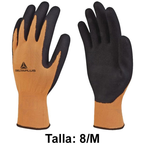 Guantes de protección deltaplus, 100% poliéster / palma de látex, talla 8/m, naranja fluor/negro