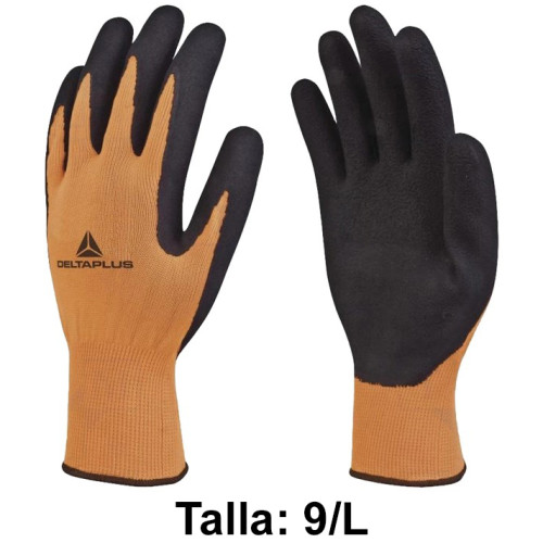 Guantes de protección deltaplus, 100% poliéster / palma de látex, talla 9/l, naranja fluor/negro