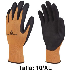 Guantes de protección deltaplus, 100% poliéster / palma de látex, talla 10/xl, naranja fluor/negro