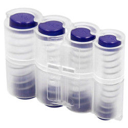 Portamonedas de muelle, válido para 8 fracciones de euro q-connect, 75x105x32 mm, transparente/azul
