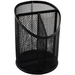 Portalápices metálico de rejilla con 3 compartimentos q-connect, Ø 110x147 mm. negro
