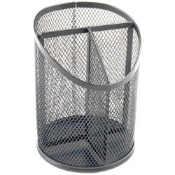 Portalápices metálico de rejilla con 3 compartimentos q-connect, Ø 110x147 mm. plata