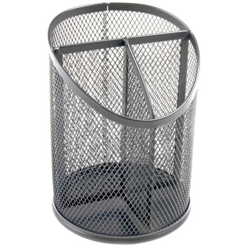 Portalápices metálico de rejilla con 3 compartimentos q-connect, Ø 110x147 mm. plata