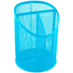 Portalápices metálico de rejilla con 3 compartimentos q-connect, Ø 110x147 mm. turquesa