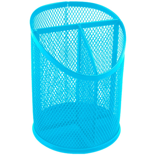 Portalápices metálico de rejilla con 3 compartimentos q-connect, Ø 110x147 mm. turquesa
