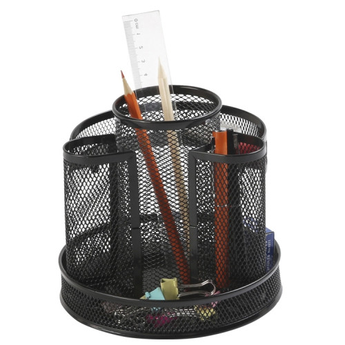 Organizador de sobremesa metálico de rejilla con 5 departamentos q-connect, Ø 165x160 mm. negro