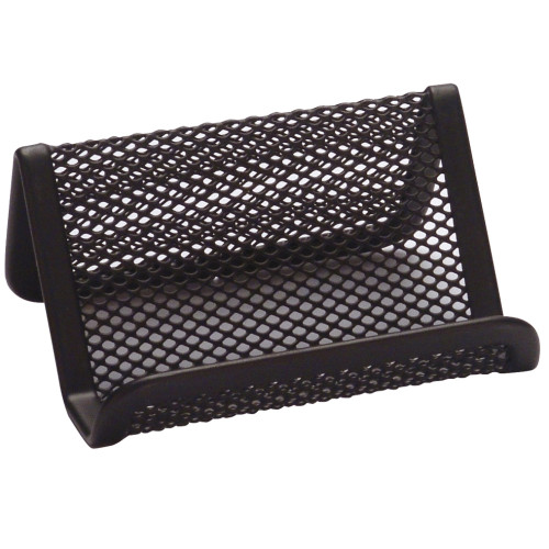 Portatarjetas de sobremesa metálico de rejilla q-connect, 110x75x50 mm. negro