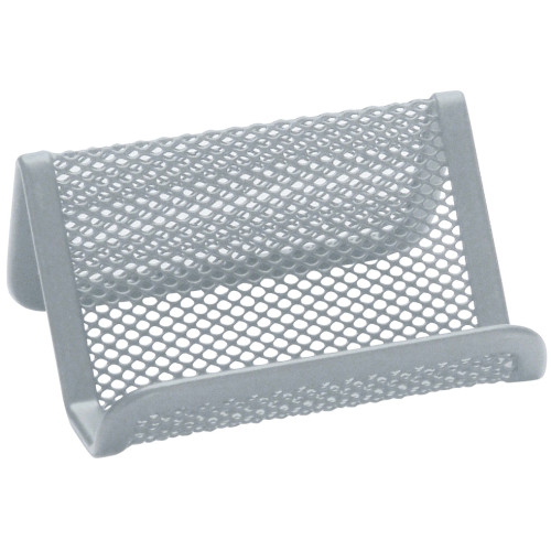 Portatarjetas de sobremesa metálico de rejilla q-connect, 110x75x50 mm. plata