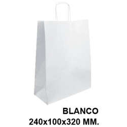 Bolsa en papel kraft con asas retorcidas basika, 240x100x320 mm. blanco