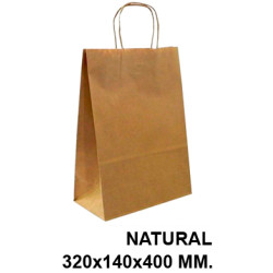 Bolsa en papel kraft con asas retorcidas basika, 320x140x400 mm. natural
