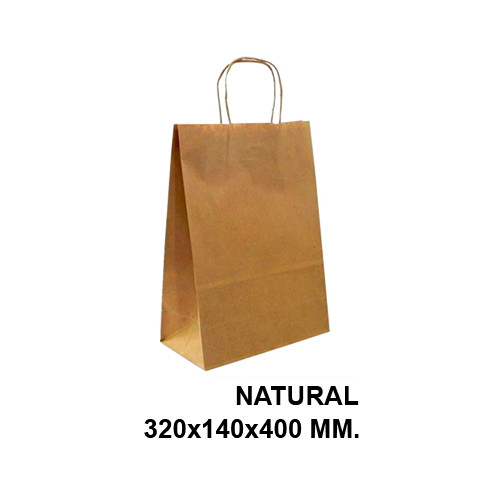 Bolsa en papel kraft con asas retorcidas basika, 320x140x400 mm. natural