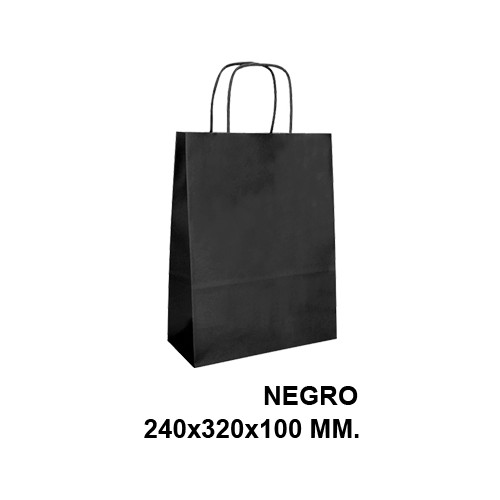 Bolsa de celulosa con asas retorcidas q-connect, 240x320x100 mm. negro