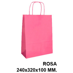 Bolsa de celulosa con asas retorcidas q-connect, 240x320x100 mm. rosa