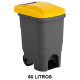 Papelera con pedal y 2 ruedas jn, 60 l. 390x498x680 mm. gris / amarillo
