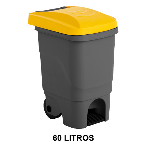 Papelera con pedal y 2 ruedas jn, 60 l. 390x498x680 mm. gris / amarillo