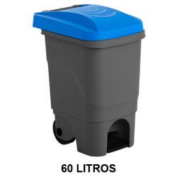 Papelera con pedal y 2 ruedas jn, 60 l. 390x498x680 mm. gris / azul