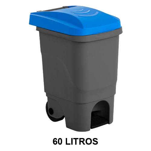Papelera con pedal y 2 ruedas jn, 60 l. 390x498x680 mm. gris / azul