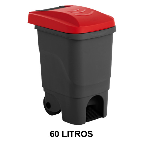 Papelera con pedal y 2 ruedas jn, 60 l. 390x498x680 mm. gris / rojo