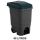 Papelera con pedal y 2 ruedas jn, 60 l. 390x498x680 mm. gris / verde