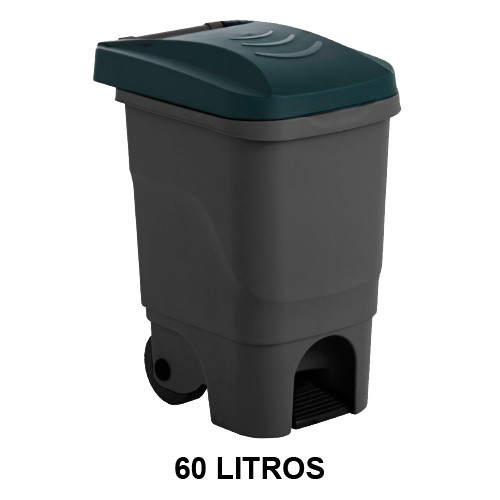 Papelera con pedal y 2 ruedas jn, 60 l. 390x498x680 mm. gris / verde