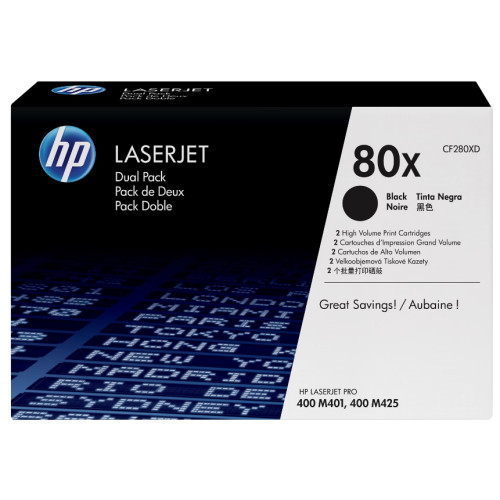 Toner laser hewlett packard laserjet pro 400 m401a/m401d/m401dw, 80x pack doble negro