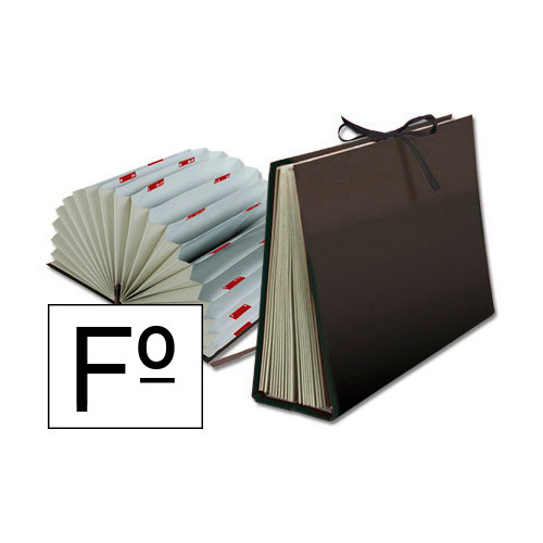 Carpeta clasificadora con fuelle en cartón forrado liderpapel, folio, 20 dptos. a-z y 1,31, negro