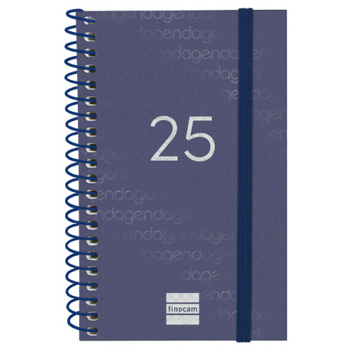 Agenda espiral finocam year e3, 79x127 mm. semana vista horizontal, tapas de polipropileno traslúcido, azul